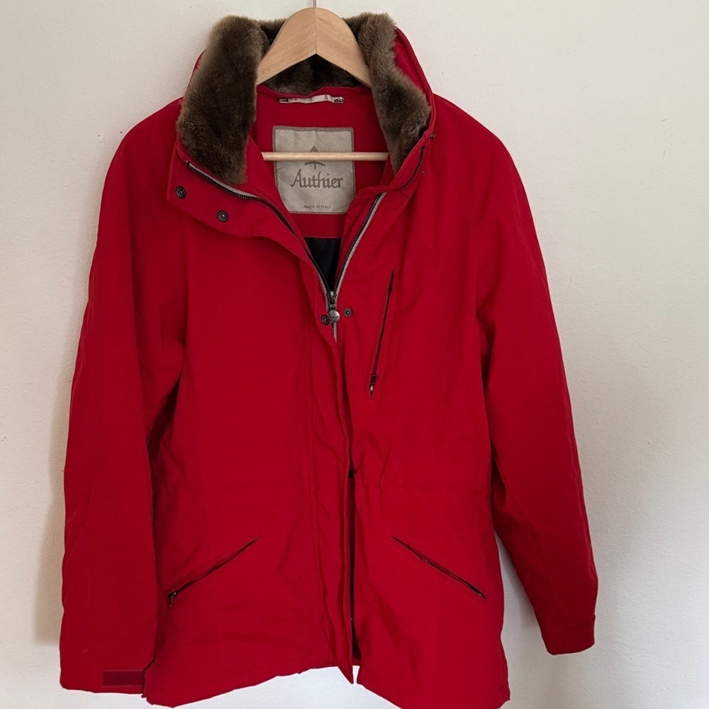 Authier sz 6 Red Parka with Faux Fur Trim winter zip front great condition